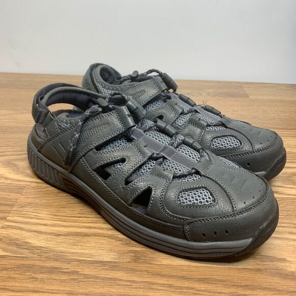 OrthoFeet 598 Alpine Men's Size 10 D Black Leather Sandals Shoes